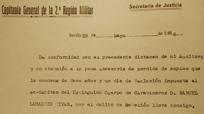 Escrito Sevilla excapitan Carabineros Lamadrid
