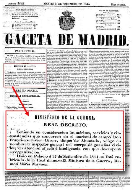 decreto inspector gral cuerpo duque ahumada