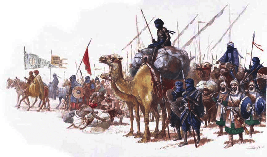los almoravides desembarcando en la peninsula iberica